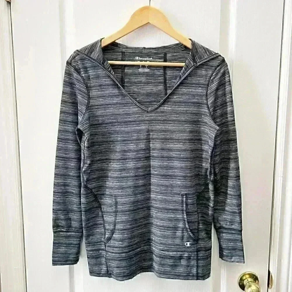 Champion Active Gym Hoodie Pullover Workout Top Athletic Black Grey SpaceDye XS - Picture 4 of 16